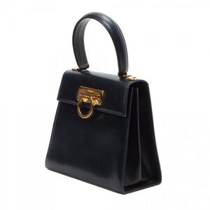 Salvatore Ferragamo Gancini Black Leather Top Handle Gold Hardware Bag